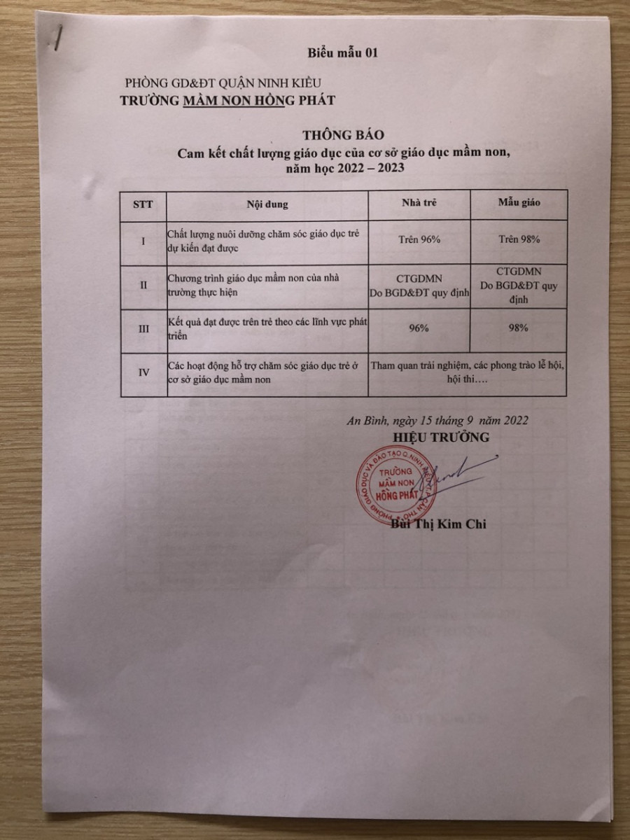 Công khai giao dục trường mầm non