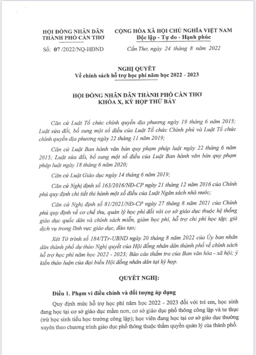 Nghi Quyết số 07/2022/NQ-HĐND